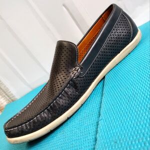 Men's 1901 Perforated Slip On Loafers Leather Shoes Black - Size 13